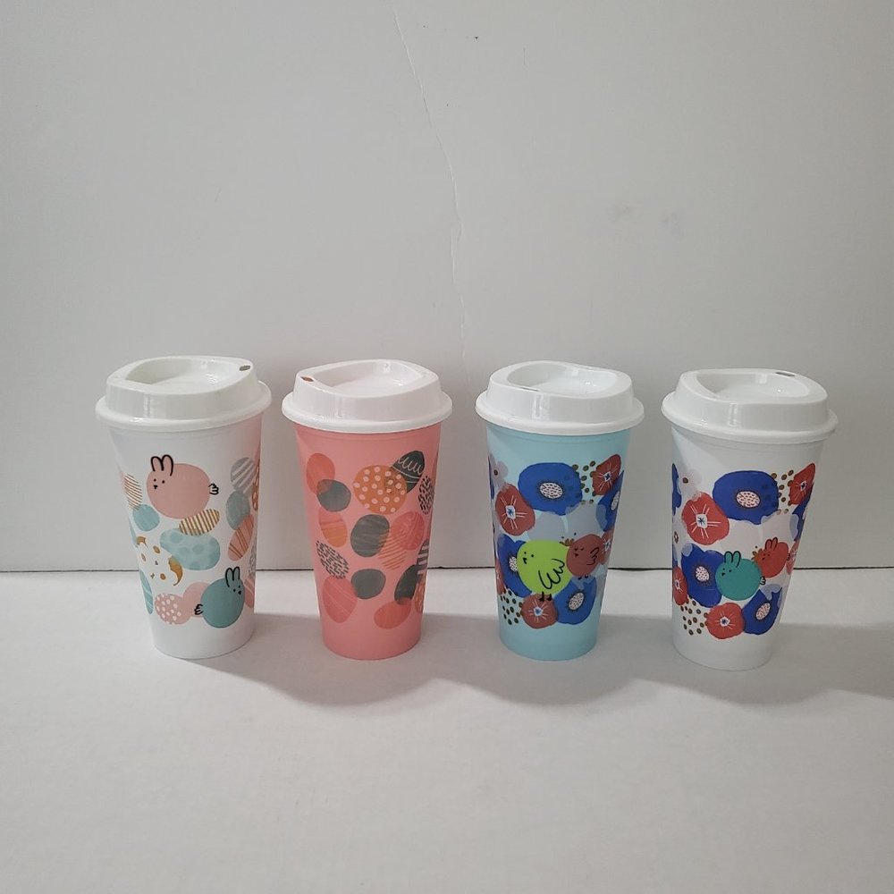 Set of 4 Starbucks 2020 Easter Spring Edition Reusable 16oz Travel Cups